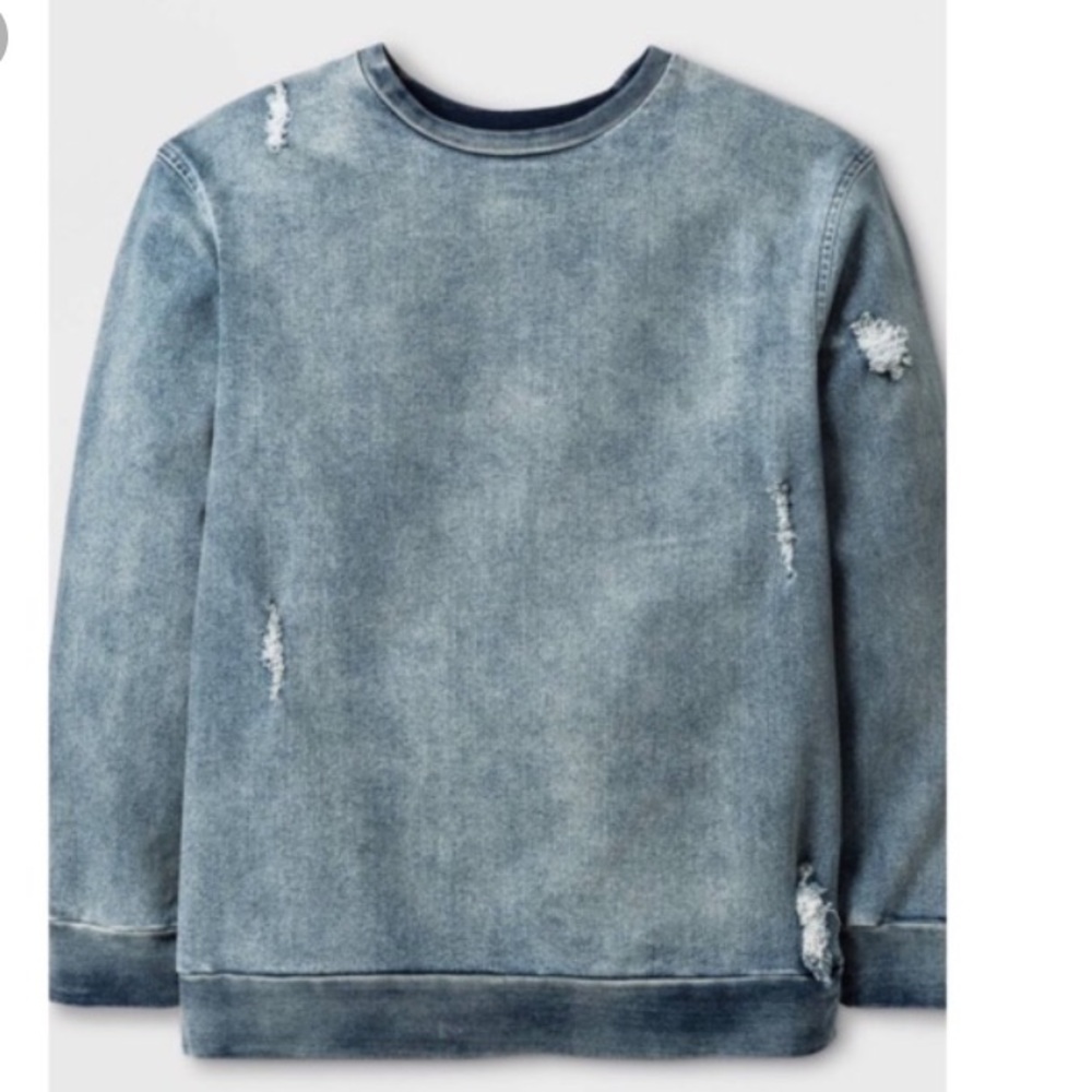 Distressed denim sweatshirt